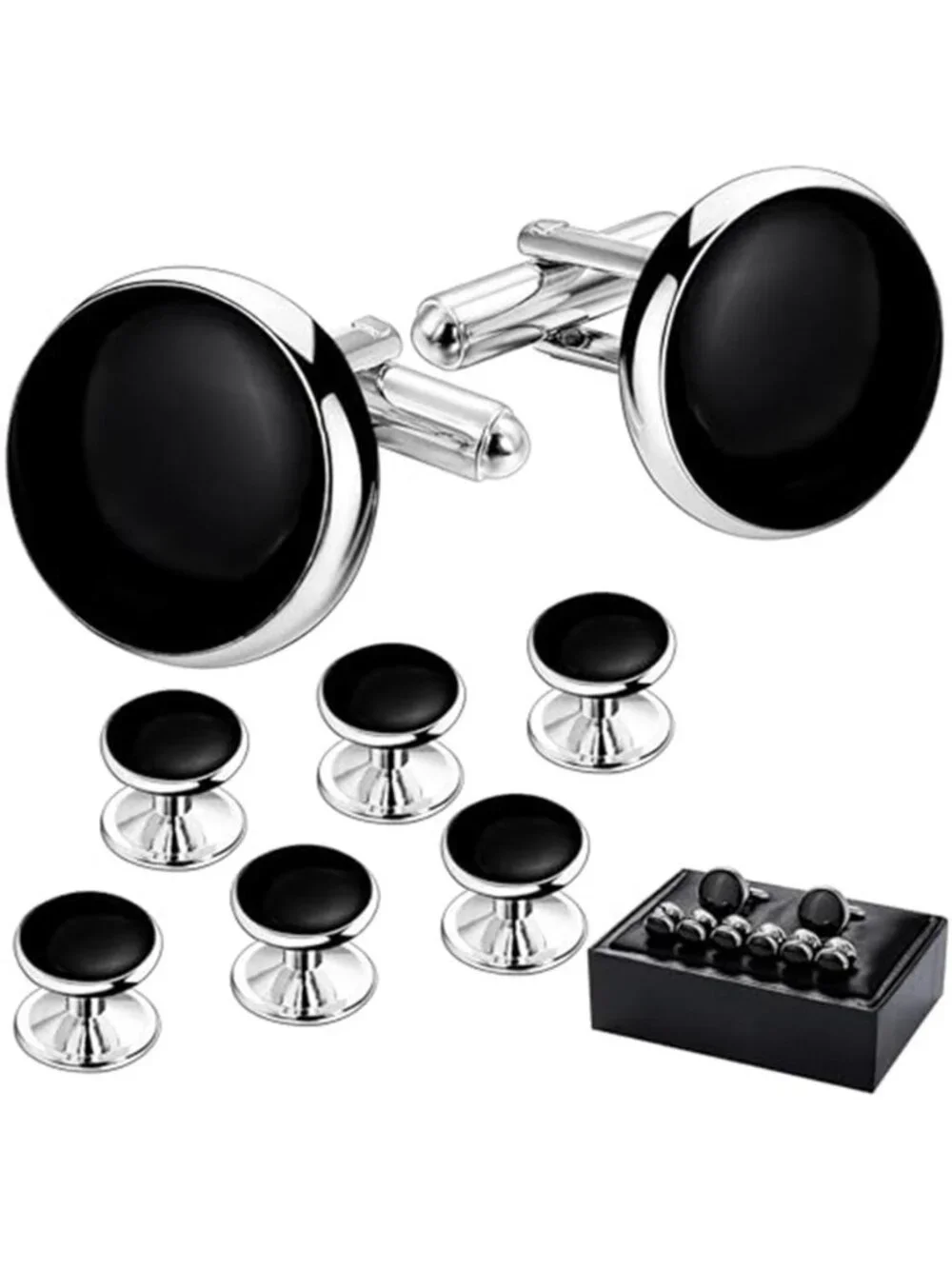 6 Pcs Men’s Cufflinks and Tuxedo Studs Set with Gift Box